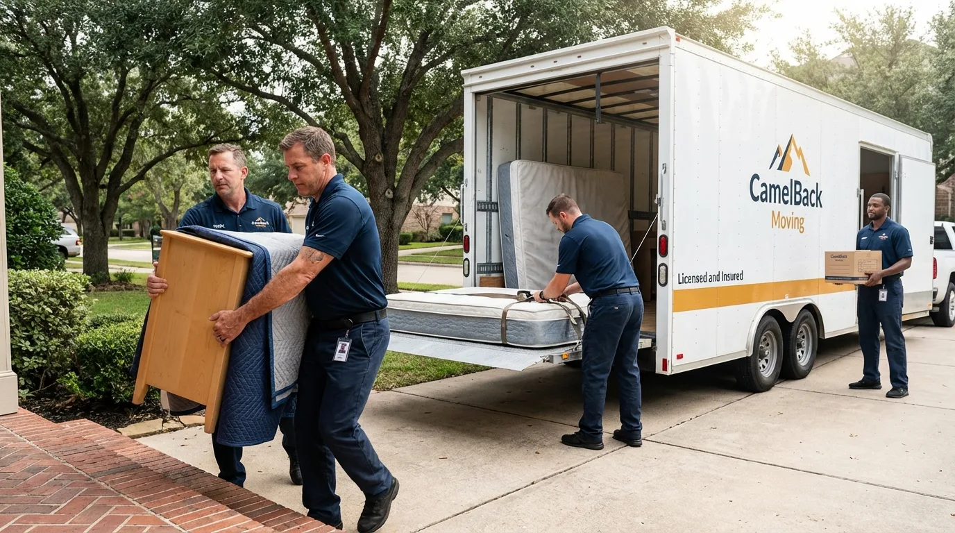 Crew loading residential truck for cross-state move from Fort Leonard Wood, MO