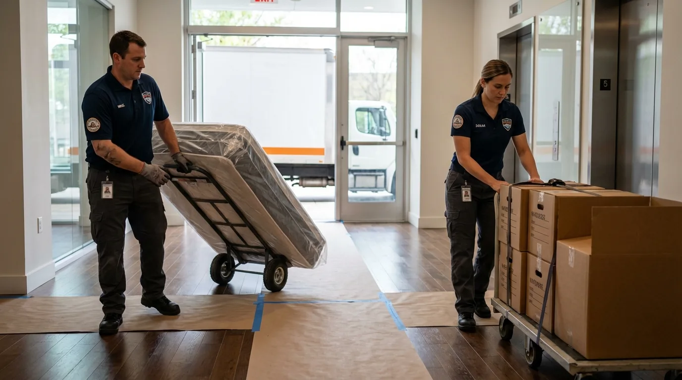 Professional apartment movers loading elevator in Fort Leonard Wood, MO